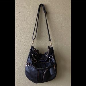 Deena & Ozzy Black Vegan Leather Hobo Crossbody